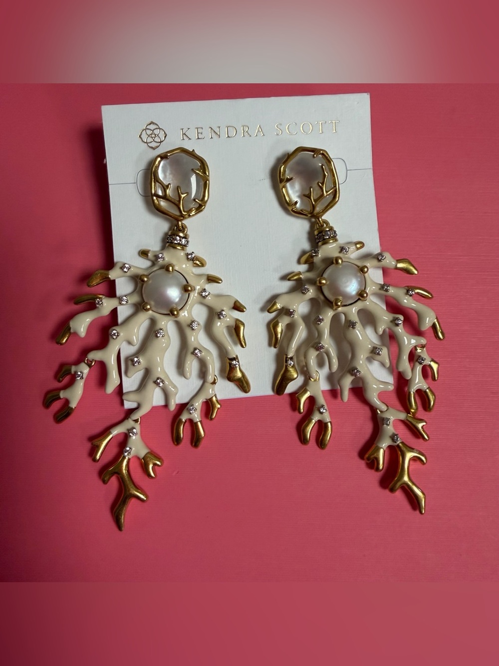 Kendra Scott Shea Vintage Gold Statement Earrings In Ivory Mix NEW